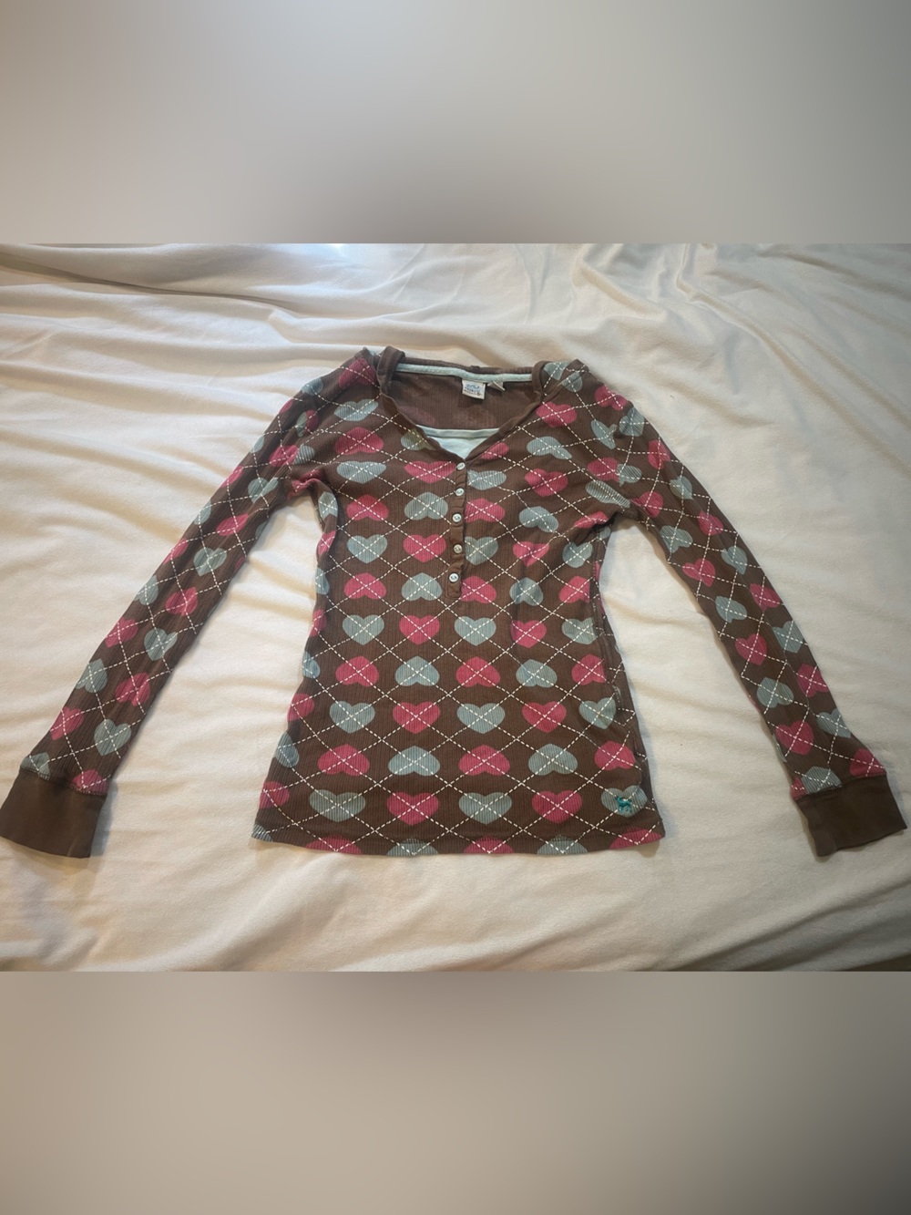 Y2K brown hooded Henley top